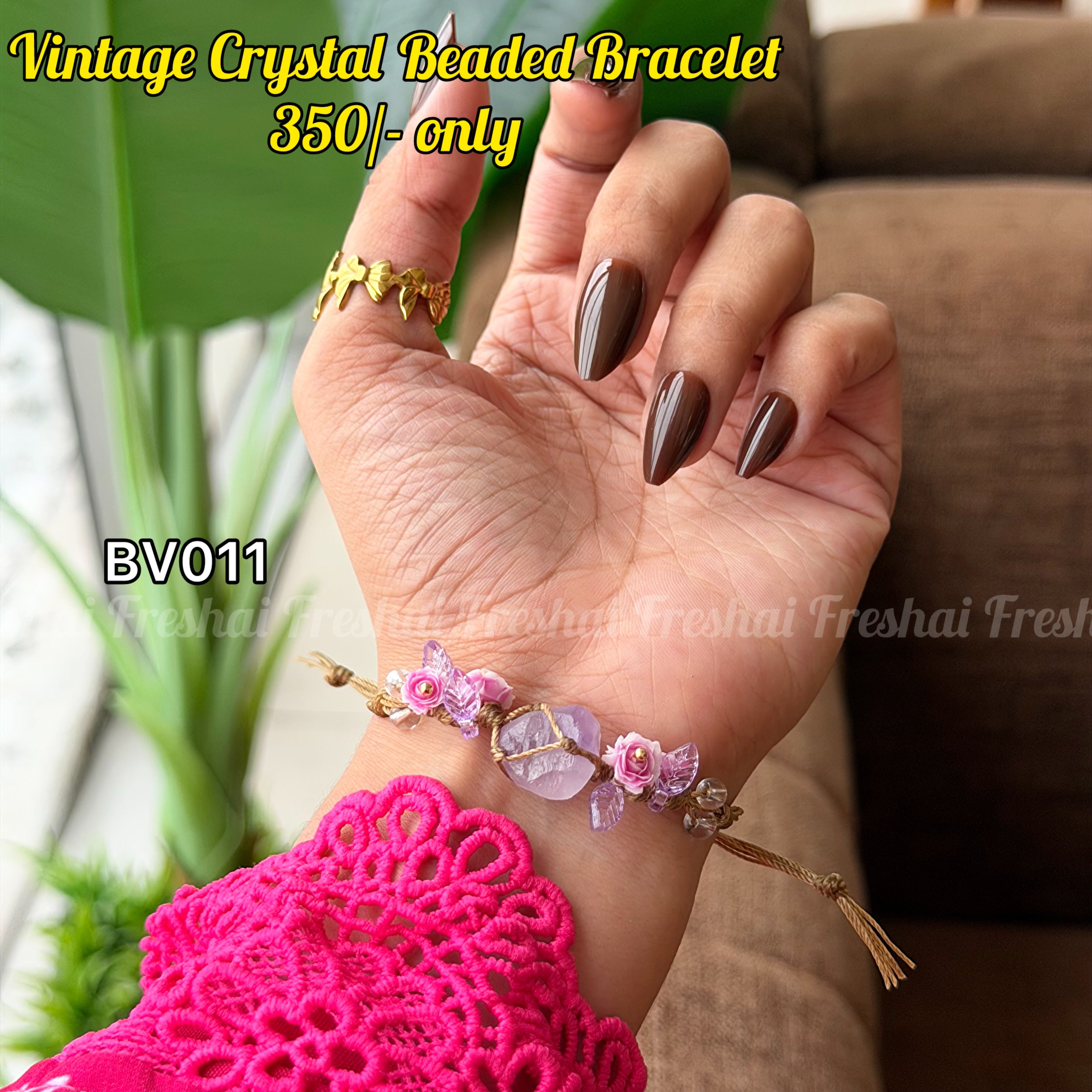 Pink Rose & Lavender Crystal Vintage Bracelet
