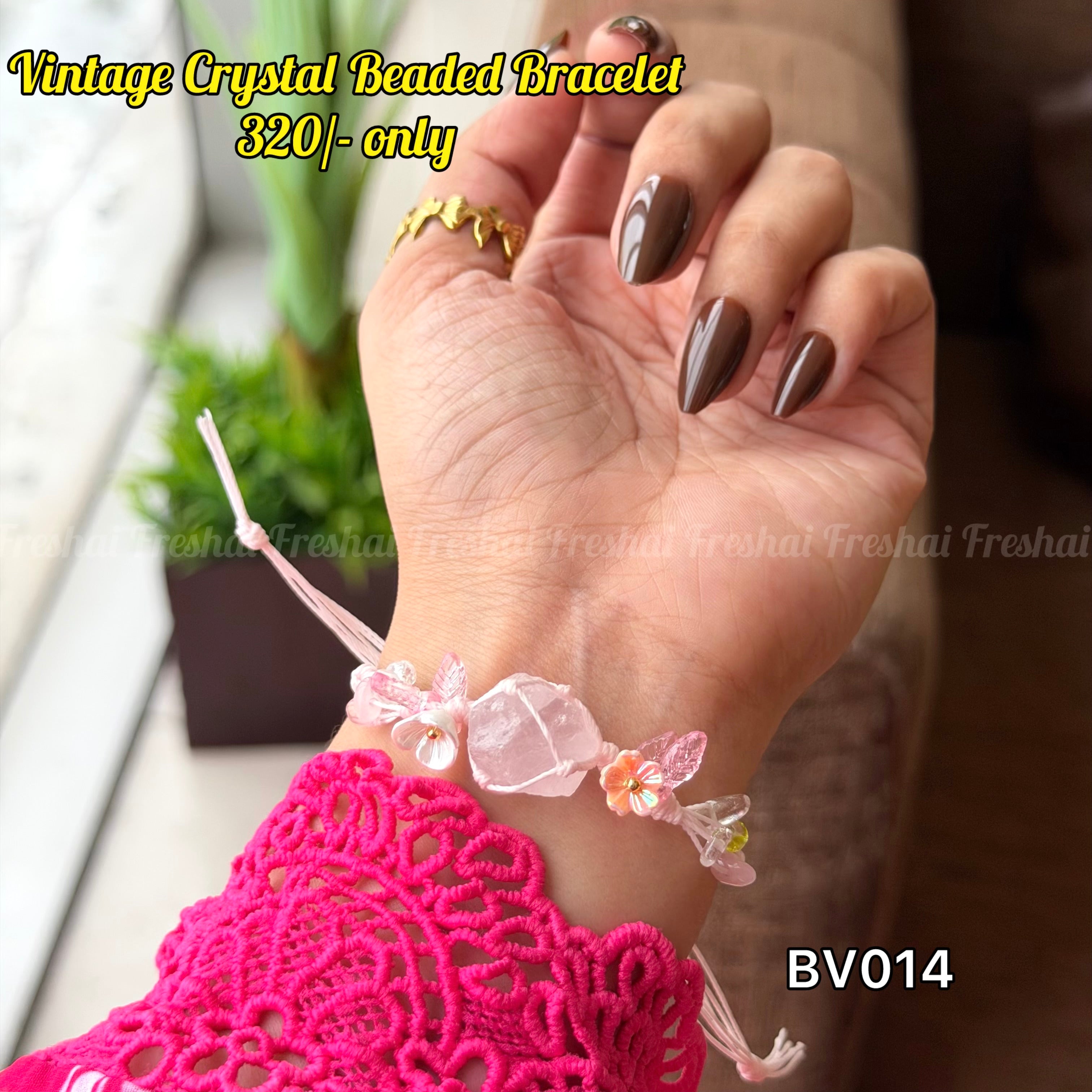 Soft Pink Floral & Rose Quartz Vintage Bracelet