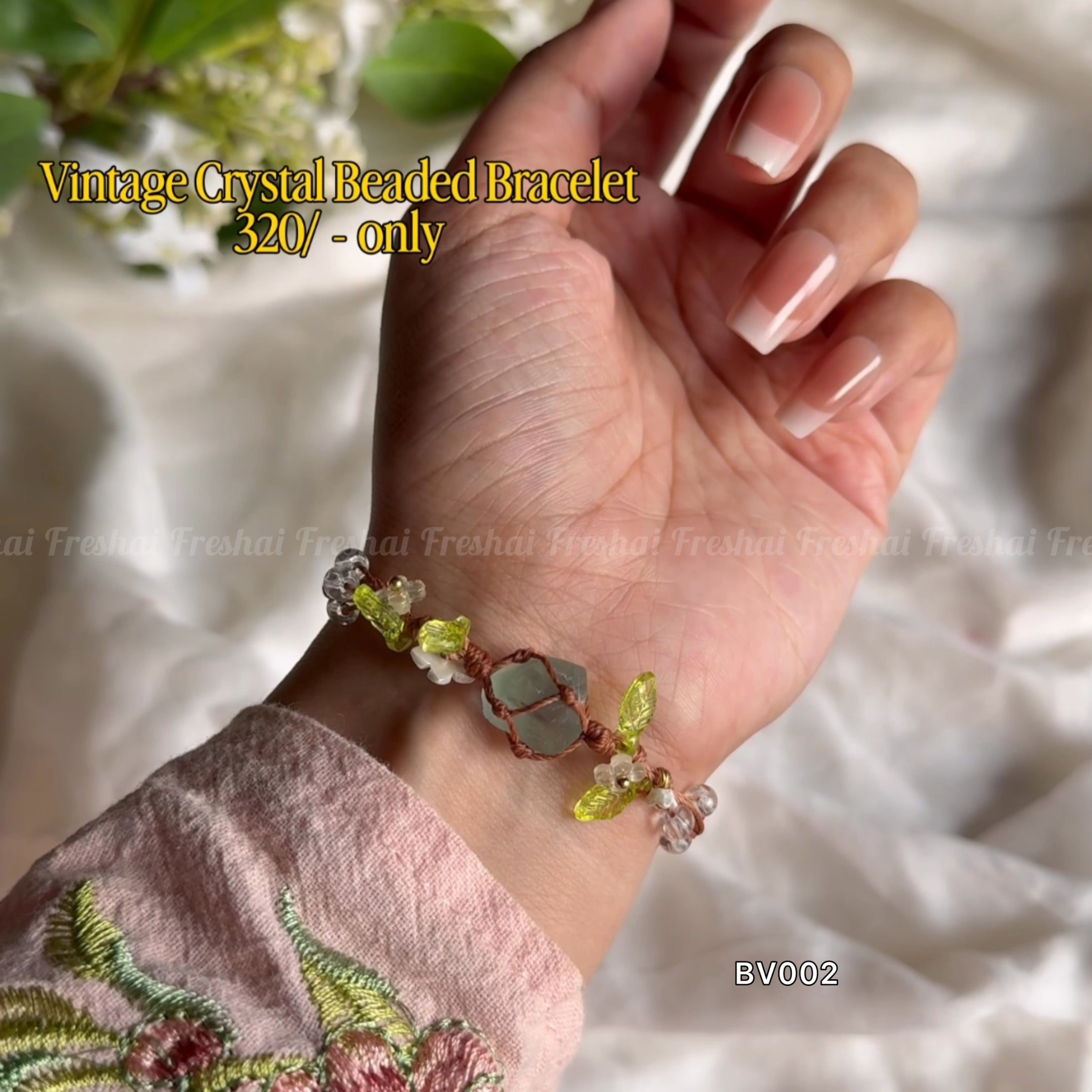 Nature-Inspired Crystal Beaded Vintage Bracelet