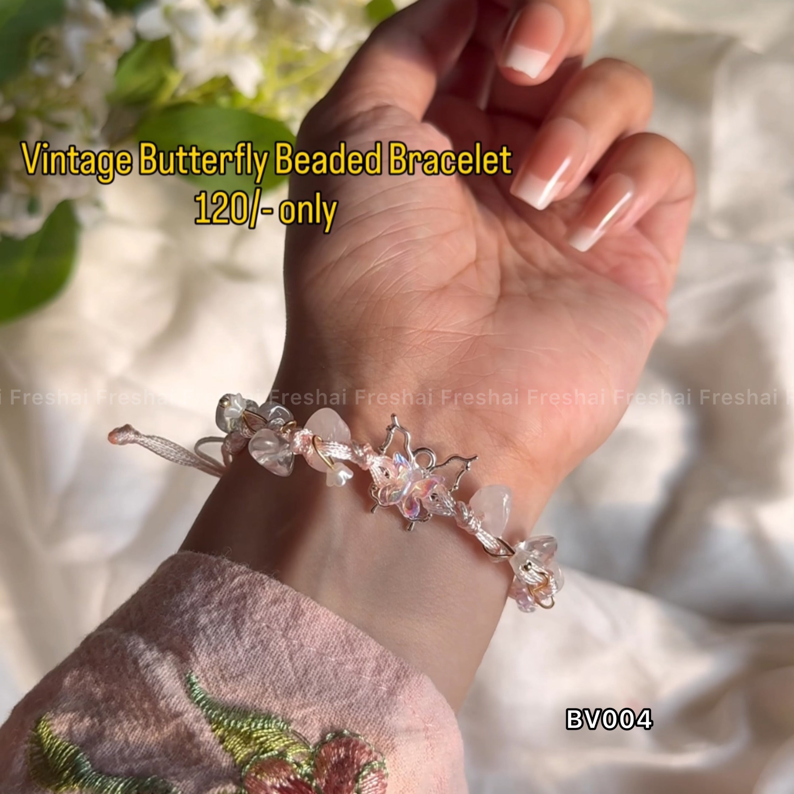 Dreamy Pink Butterfly Vintage Bracelet